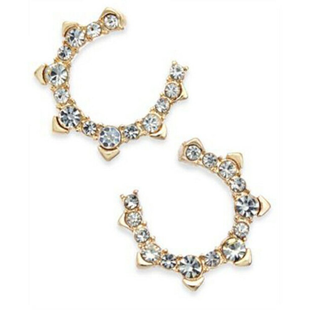 NEW INC Gold-Tone Crystal Bypass Small Hoop Earring
